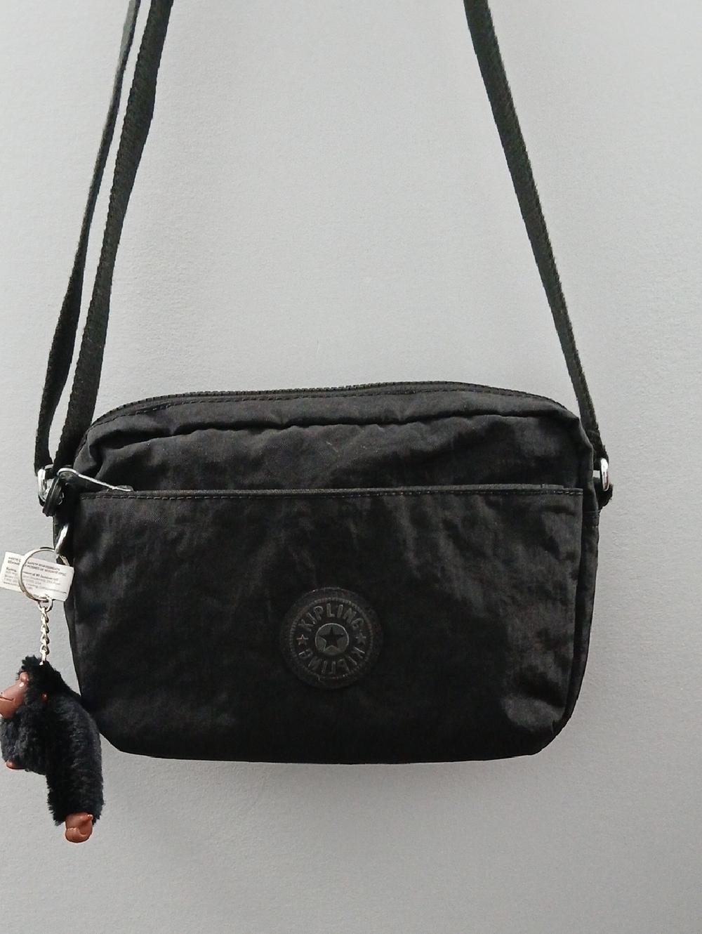 Kipling Black Nylon Crossbody with Monkey Keychain